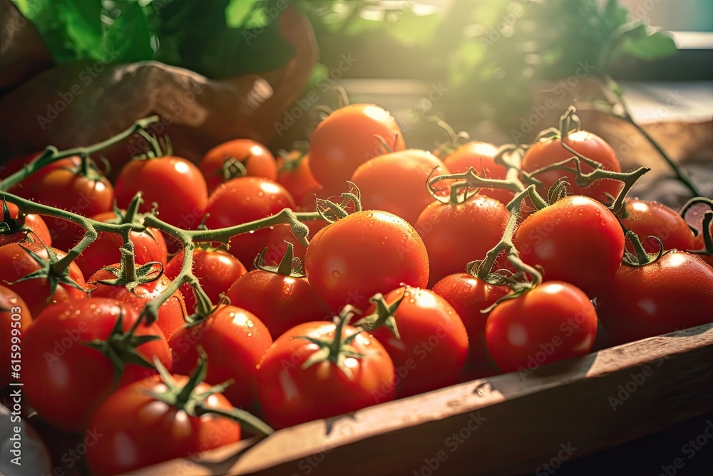 Tomatoes, Organic red tomatoes in market. Generative Ai