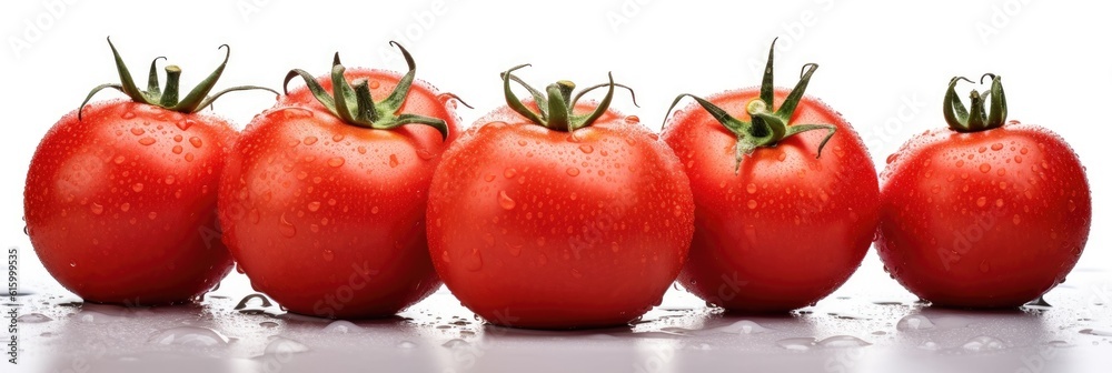Set of Fresh Red Tomatos with water droplets isolated on white background. Generative Ai