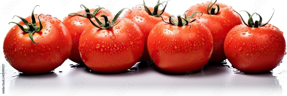 Set of Fresh Red Tomatos with water droplets isolated on white background. Generative Ai