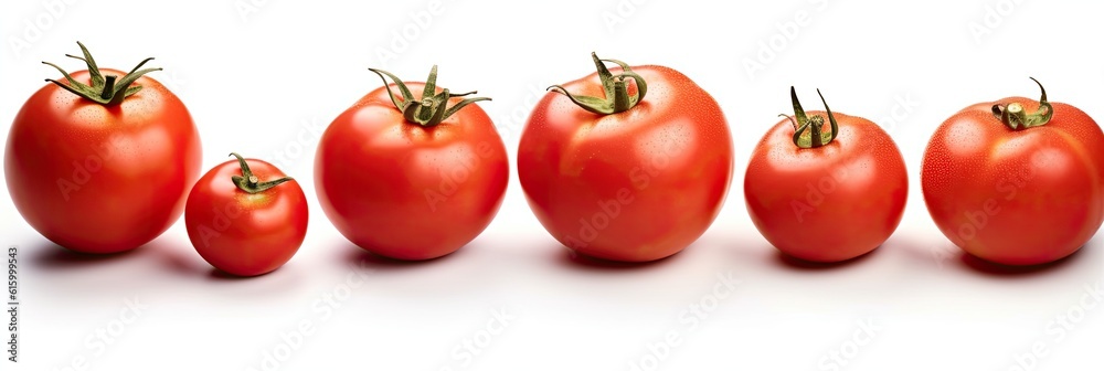 Set of Fresh Red Tomatos isolated on white background. Generative Ai