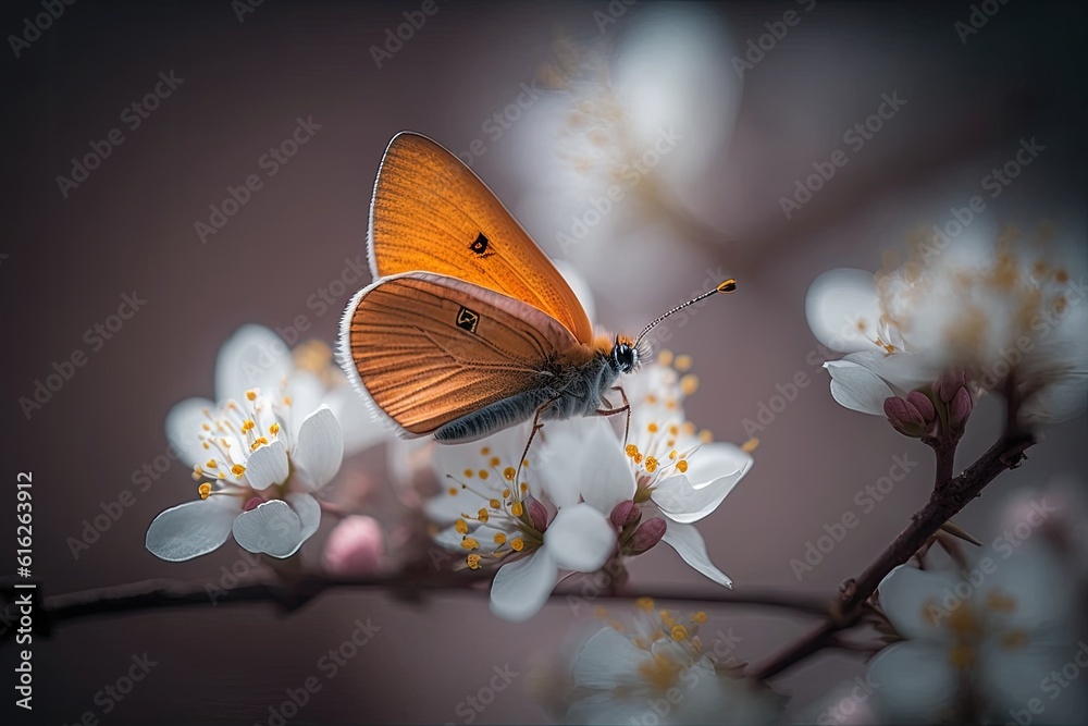 colorful butterfly perched on a delicate white flower. Generative AI