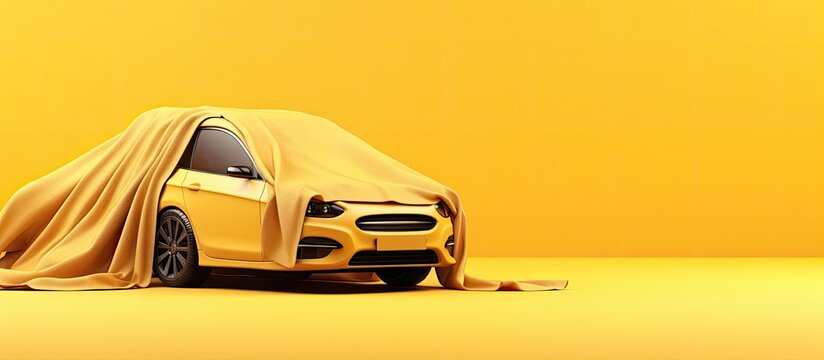 A car covered in a sheet on a yellow background created with Generative AI technology