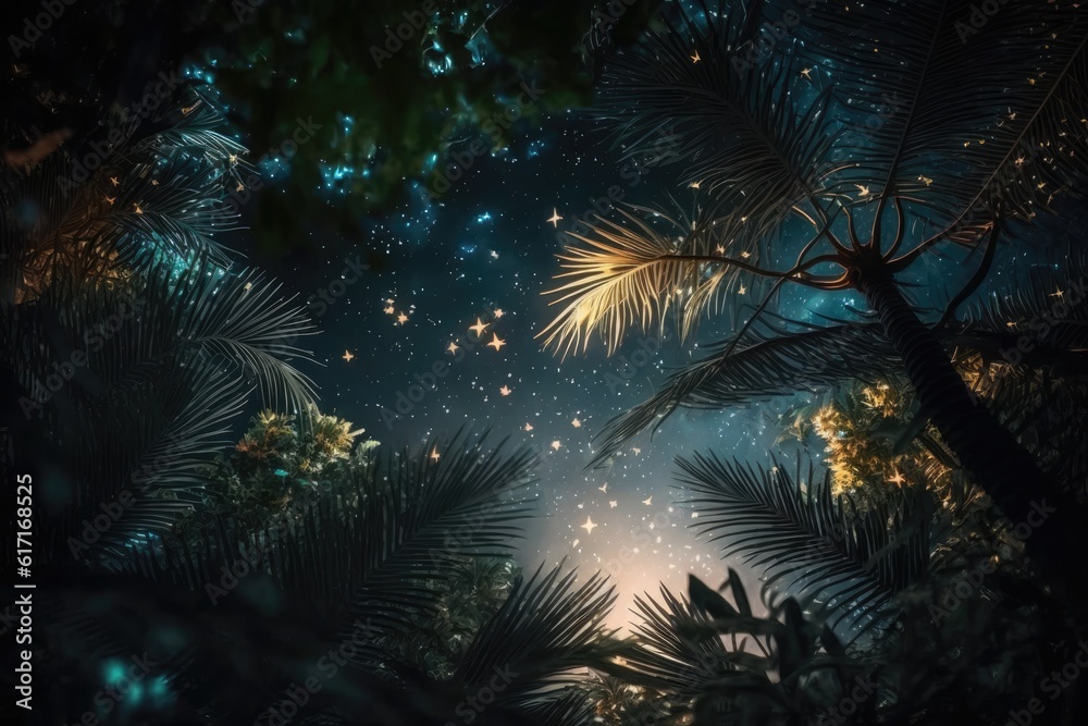 dense forest under a starry night sky. Generative AI