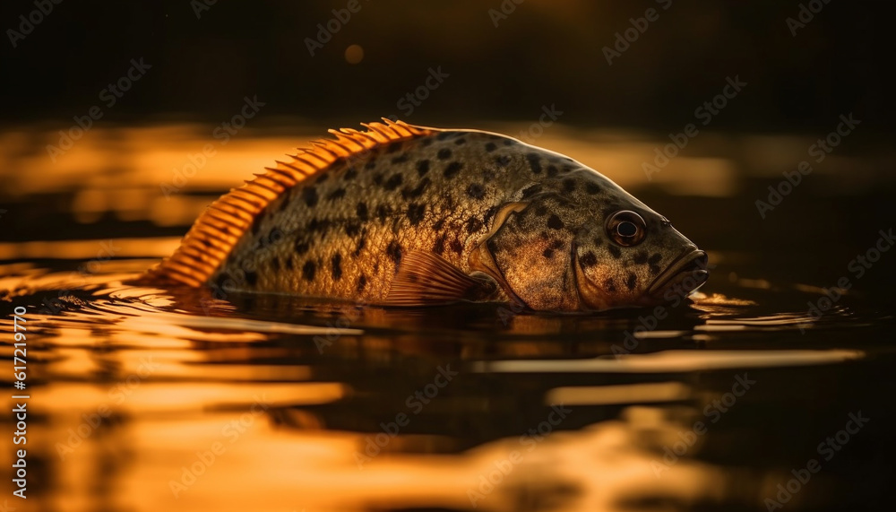 Yellow carp swimming in tranquil pond, close up portrait of beauty generated by AI