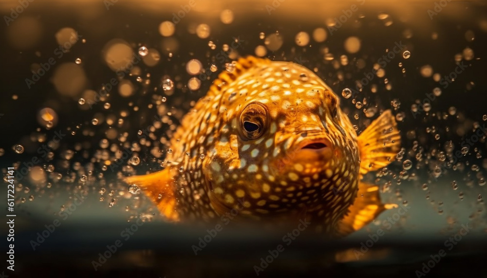 One yellow fish swimming in a tropical reef underwater generated by AI