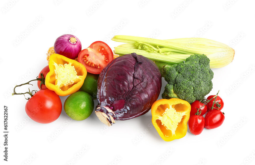 Fresh ripe vegetables on white background