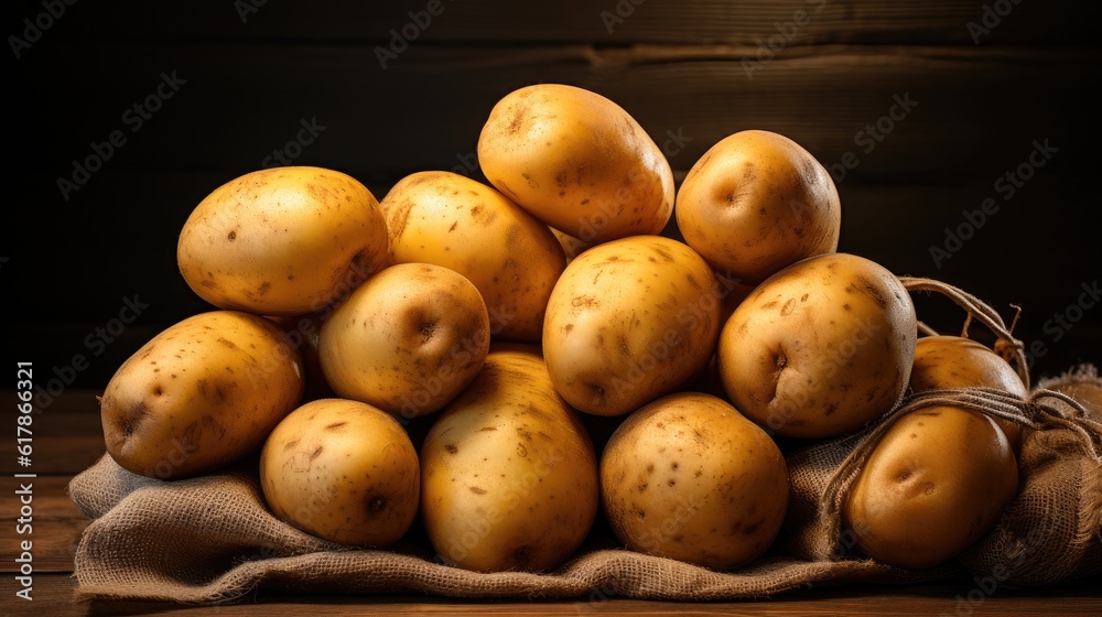 Raw potato food, Fresh potatoes on wooden background.