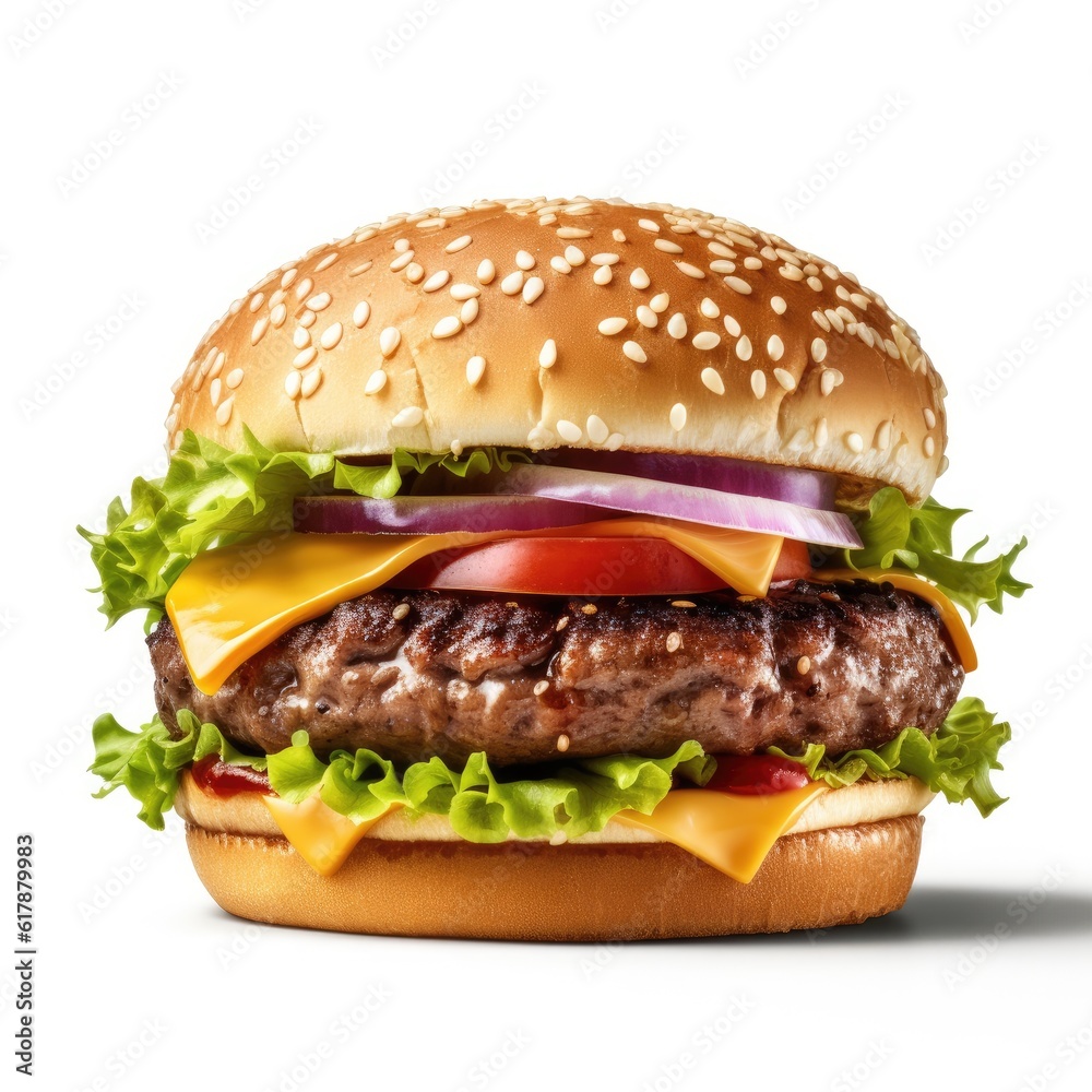 Beef burger isolated. Illustration AI Generative.