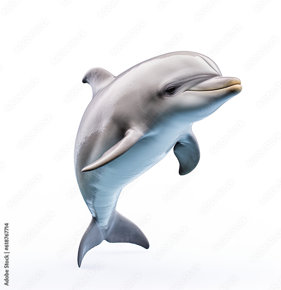 Cute little baby dolphin sea mammal realistic photo generative AI illustration isolated on white bac