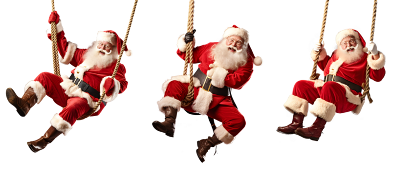 圣诞老人在绳子上摇摆 - 透明背景