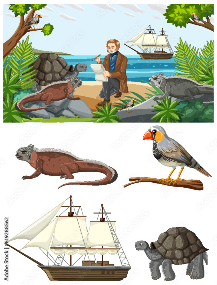 Charles Darwin with Animals Set