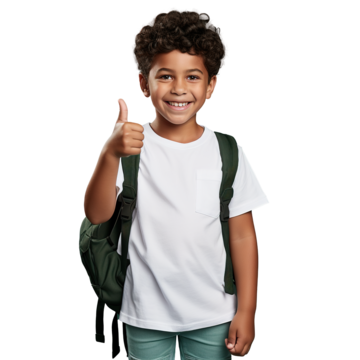 拉丁裔美国男孩背着书包竖起大拇指的 PNG 图片，背景透明