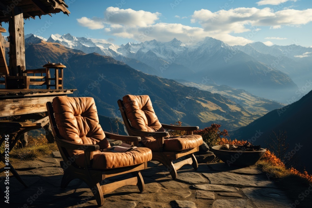 Two chairs in the mountains, Relax, Active Relaxation Lifestyle.