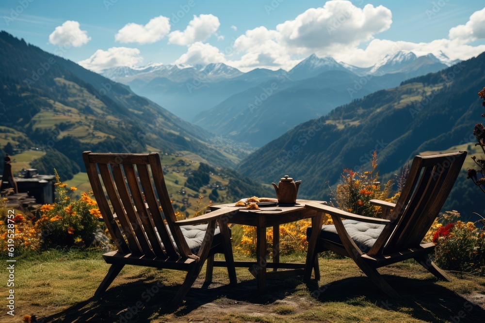 Two chairs in the mountains, Relax, Active Relaxation Lifestyle.