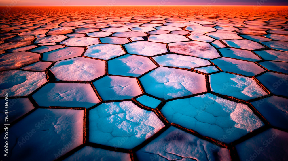 Cracks in the ground in the salt flats.