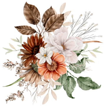 《秋花秋叶花束水彩画》