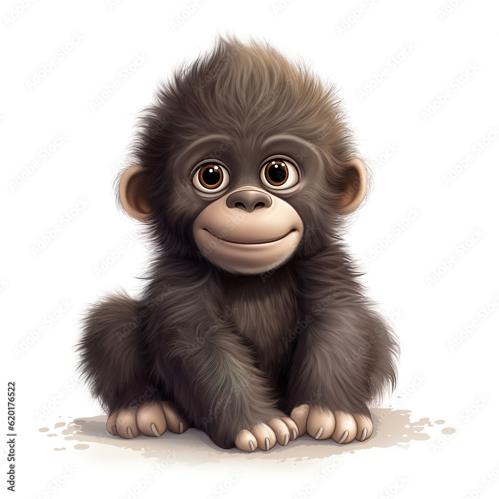 Funny ape gorilla baby chimpanzee generative AI illustration. Lovely animal babies concept. Cartoon 