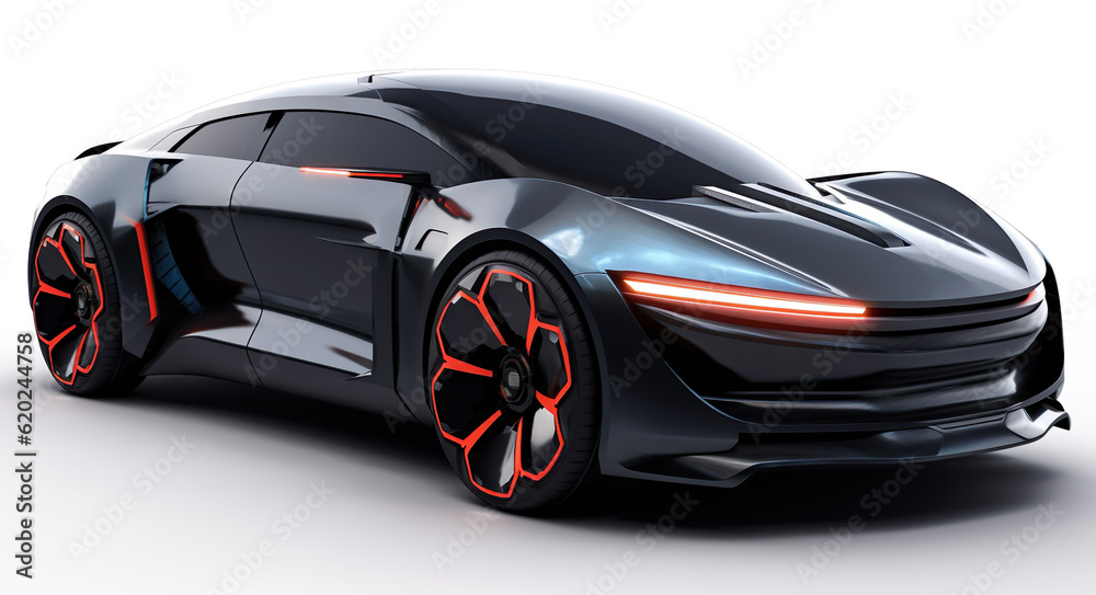 Futuristic fancy car vehicle isolated on white background generative AI illustration. Future vehicle