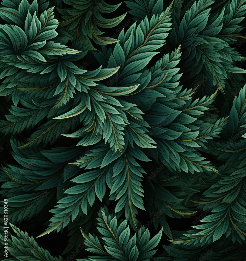 Dark green fir background. Illustration AI Generative.