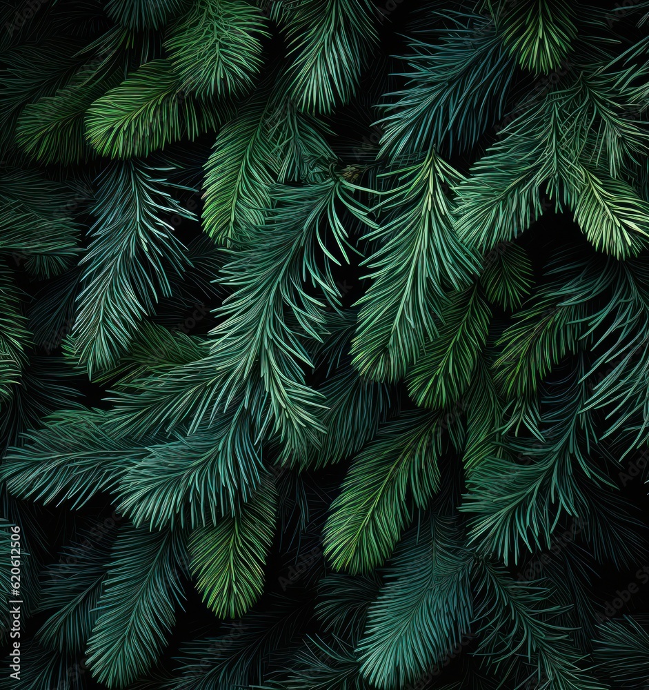 Dark green fir background. Illustration AI Generative.