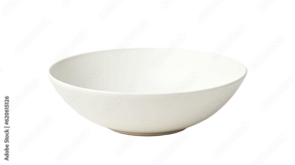 An undecorated white bowl seen from a top perspective, separated from its surroundings on a transpar