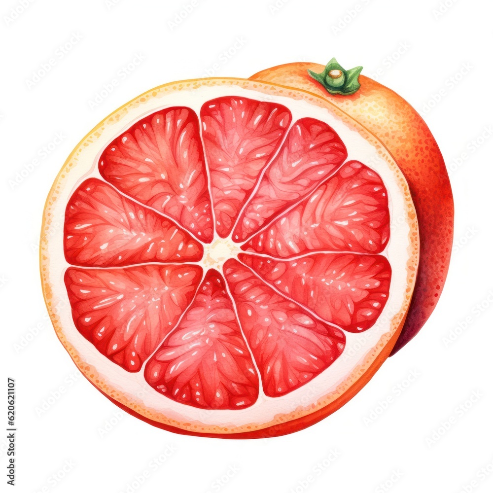 Watercolor red grapefruit. Illustration AI Generative.