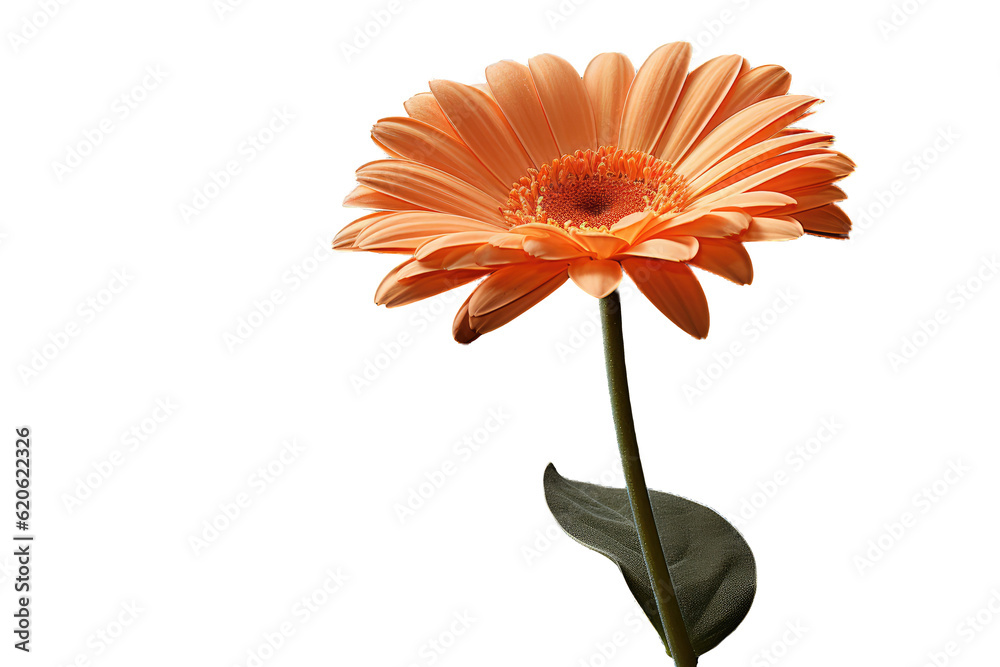 A single gerbera flower in orange hue stands alone against a transparent background.