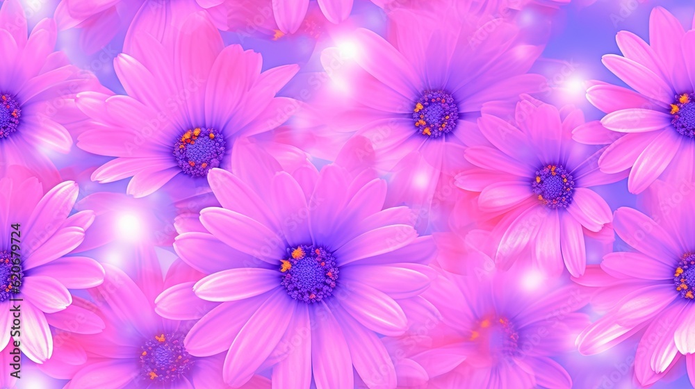  a bunch of pink flowers with a purple center on a blue background with a pink center on the center 