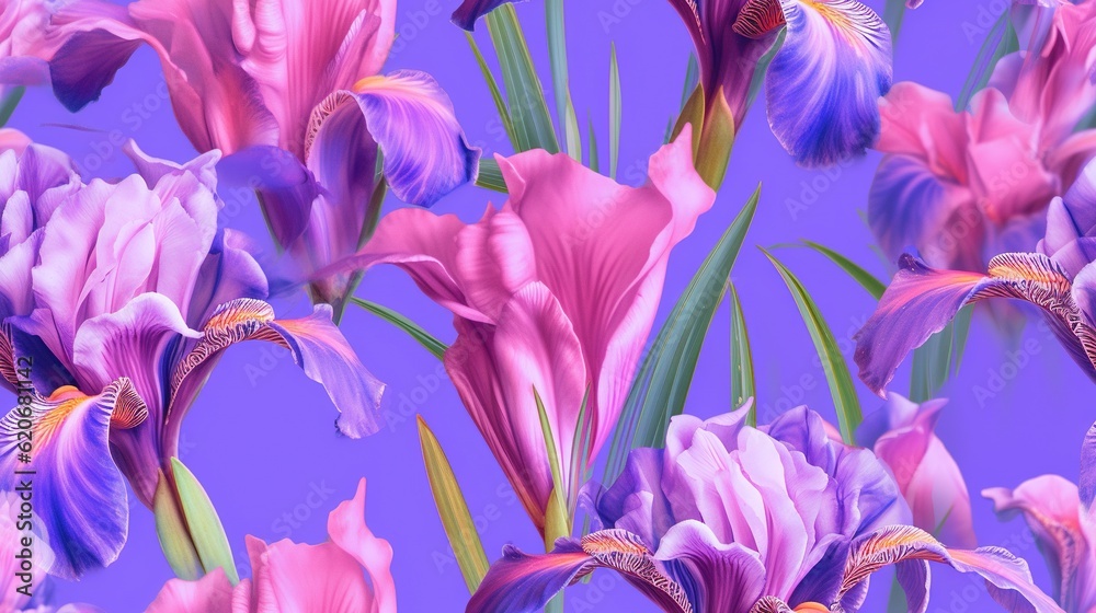  a bunch of flowers that are on a purple background with pink and purple flowers in the middle of th