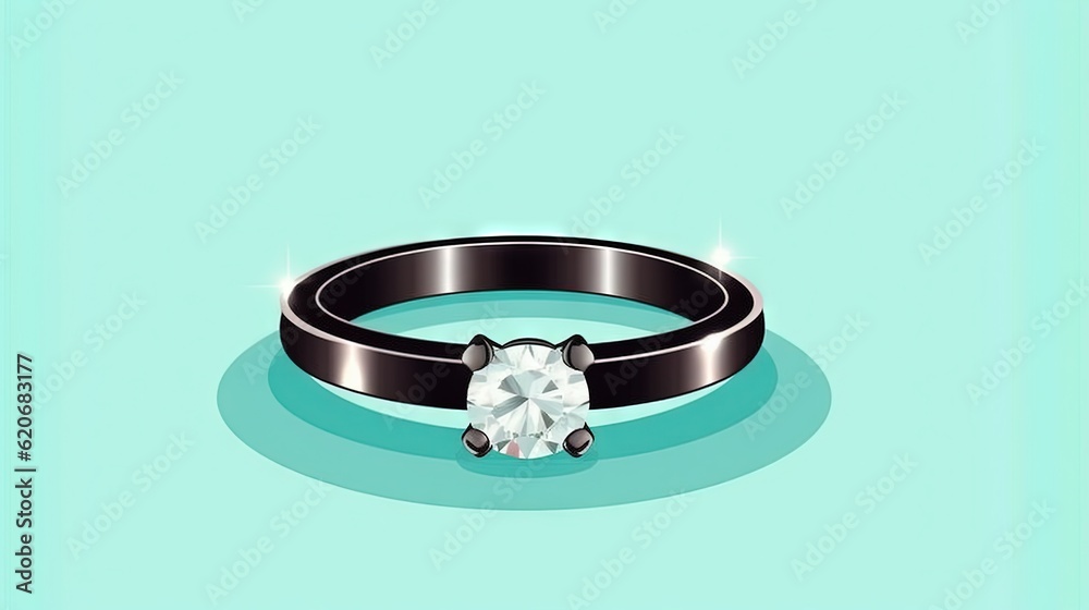  a black ring with a white diamond on a blue background with a shadow of the ring on the ground and 