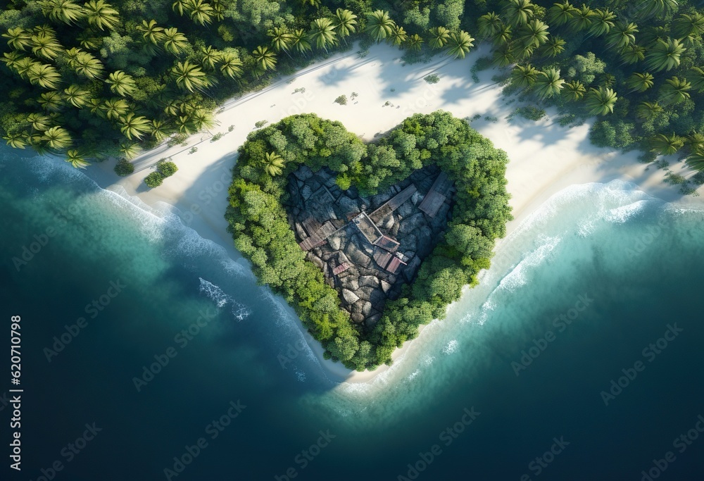 Tropical Island in the Shape of a Love Heart