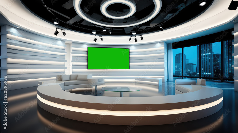 3D Virtual TV Studio News, News studio. News room. Background for newscast.
