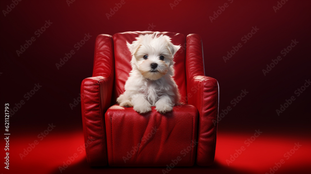 puppy in a red box HD 8K wallpaper Stock Photographic Image