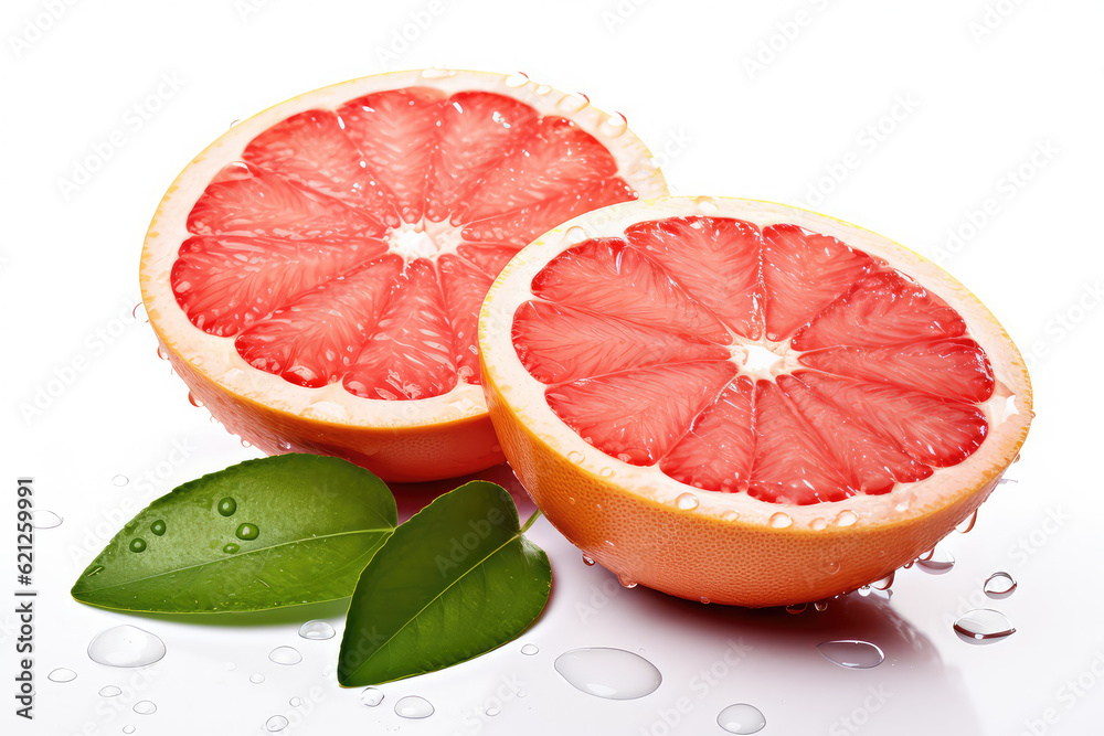 Isolated grapefruits. Collection of whole pink grapefruit and slices isolated on white background (a