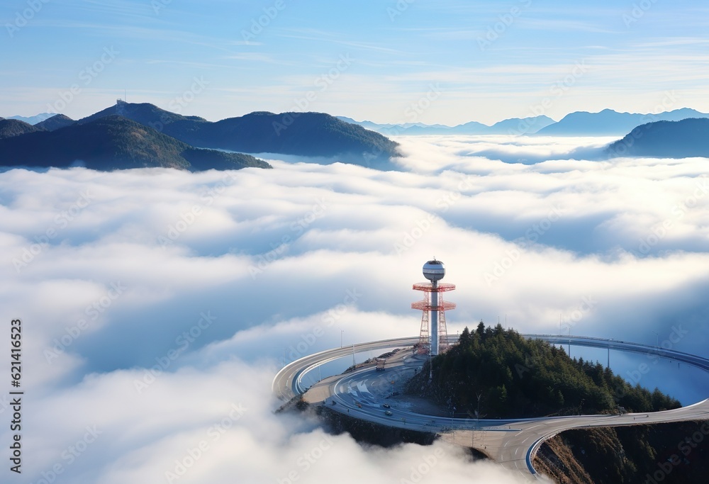 Drone View of Road Weather Station Above the Cloud