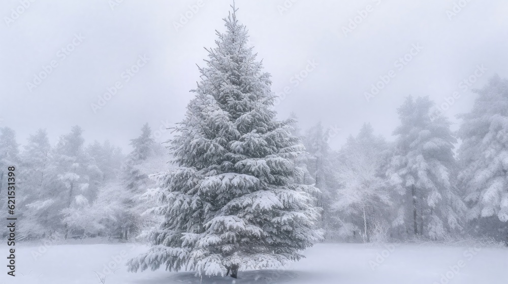 Christmas Day, Christmas tree with snow. Generate Ai