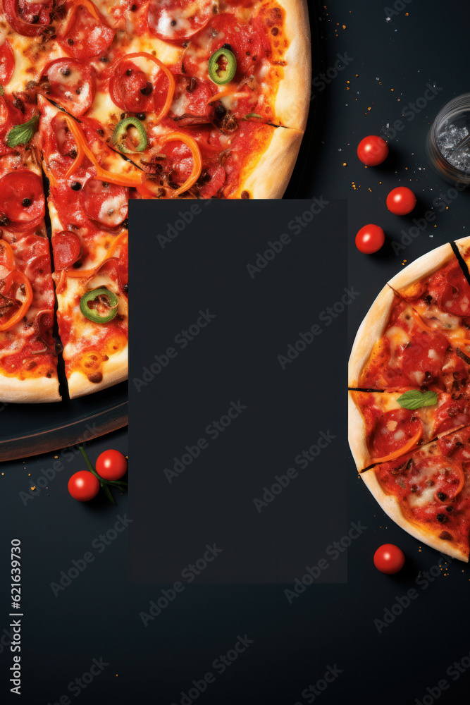 Hot pizza poster,. Illustration AI Generative.