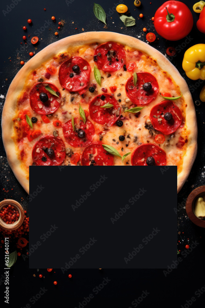 Hot pizza poster,. Illustration AI Generative.