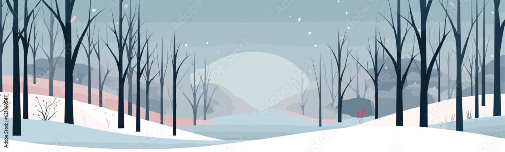 Snowy winter forest vector simple 3d smooth cut and isolated illustration