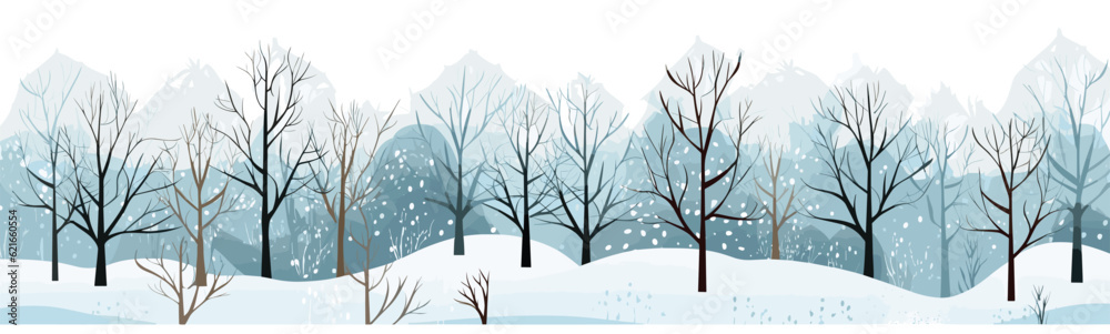 Snowy winter forest vector simple 3d smooth cut and isolated illustration