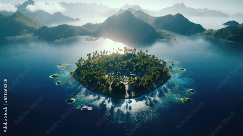Floating island paradise, the most beautiful place, birds eye view