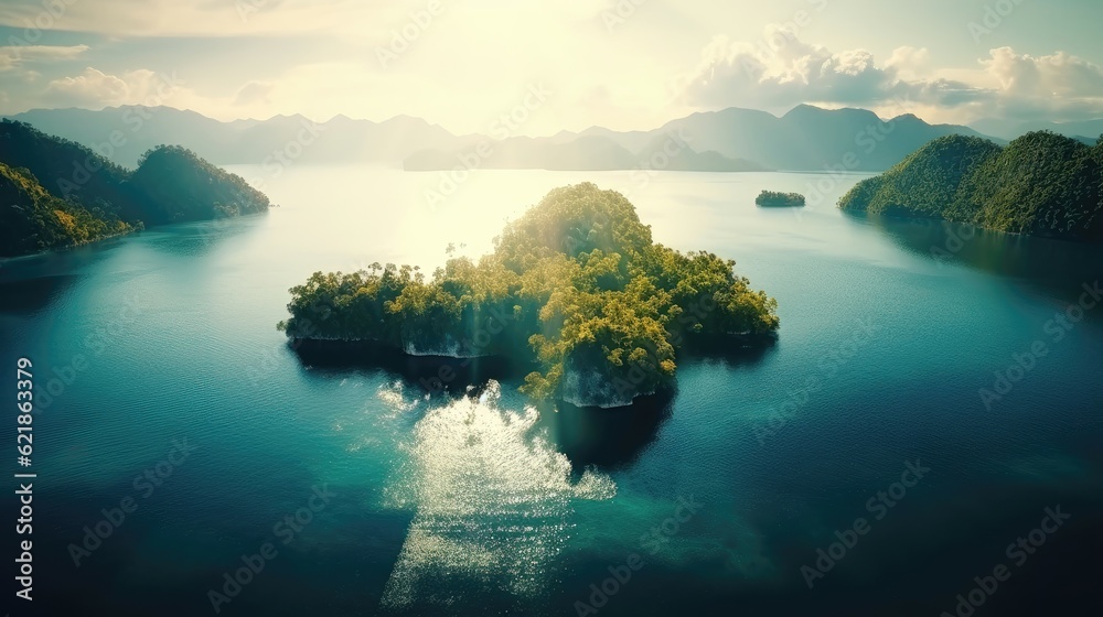 Floating island paradise, the most beautiful place, birds eye view