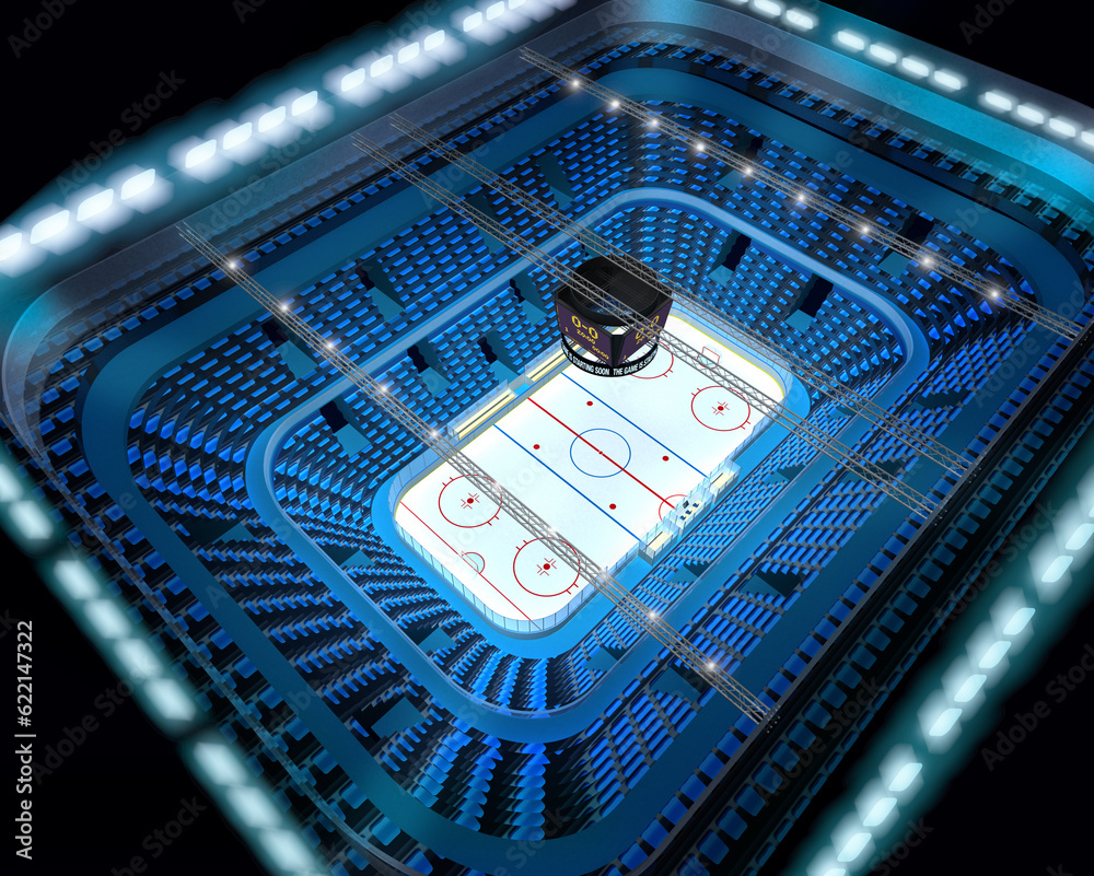 Modern ice hockey arena stadium 3D top view