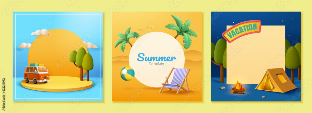 Summer travel vacation template set