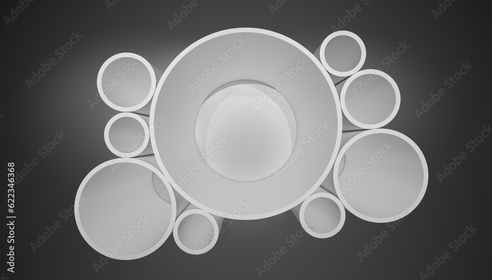 Illuminated circle white shelf for presentations. Gray background. 3D illustration