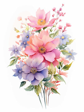 手绘淡彩花束水彩画明信片设计 生成式人工智能