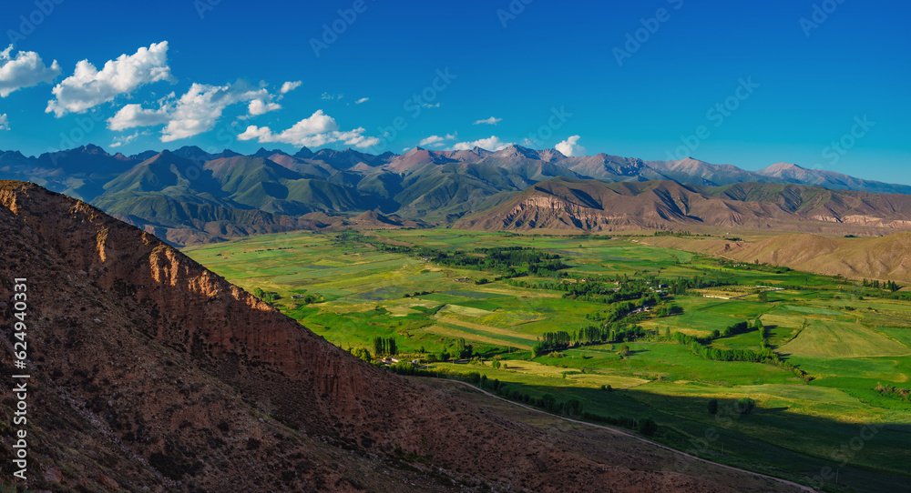 Panoramic view of picturesque mountain valley in summer