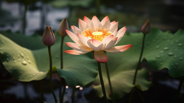 water lily in the pond HD 8K wallpaper Stock Photographic Image
