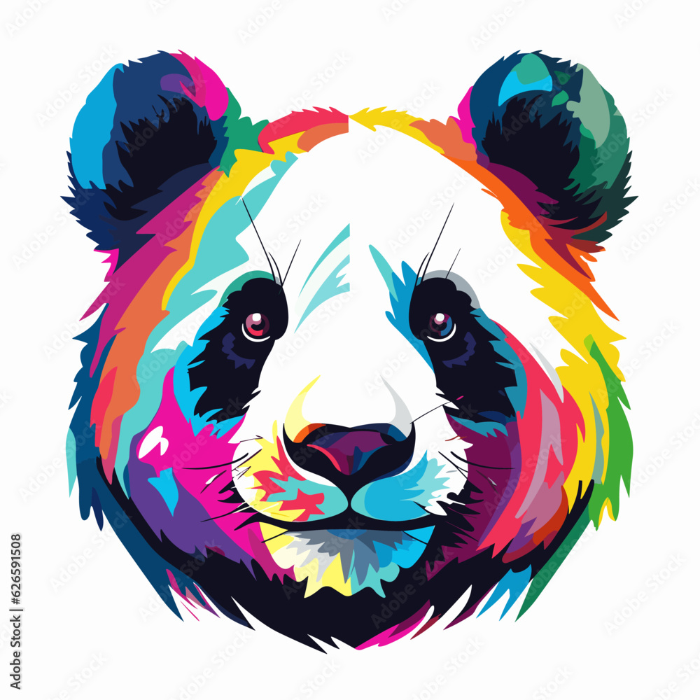 Colorful panda bears face is shown in this colorful art work.