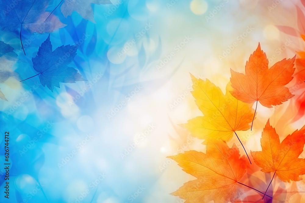 Colorful autumn seasonal leaves with blurred bokeh background.  Autumn concept. 